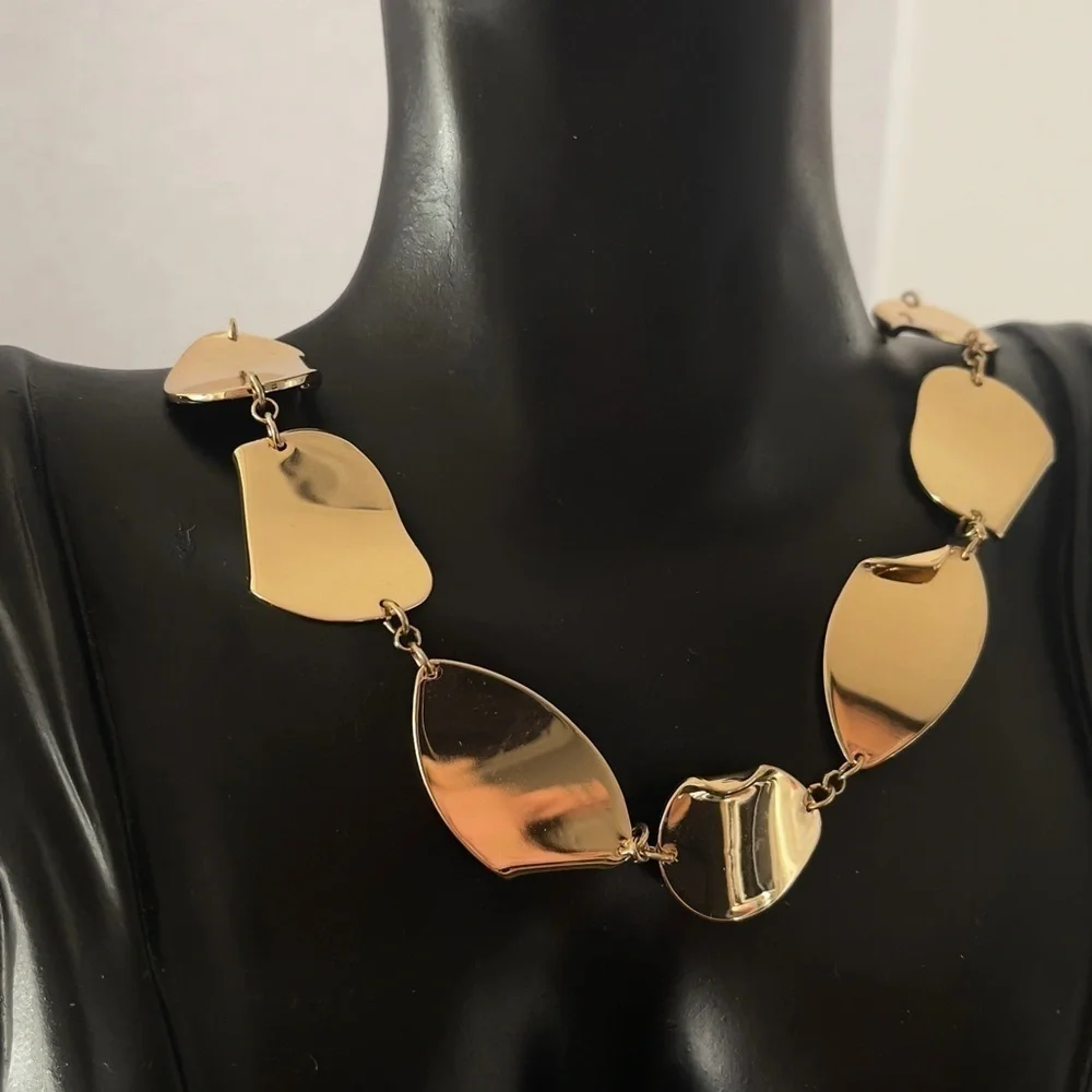 Halogen gold tone plate statement necklace